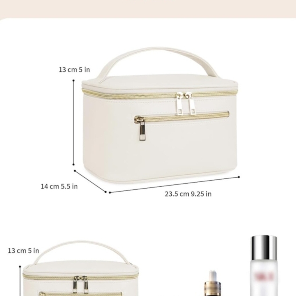 Cream Travel Jewelry Organizer Bag with Gold Zipper - Picture 2 of 5